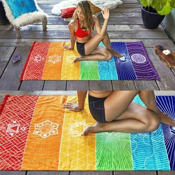 Bohemian Rainbow Beach Mat Mandala Blanket Wall Hanging Tapestry Yoga Towel K8J8